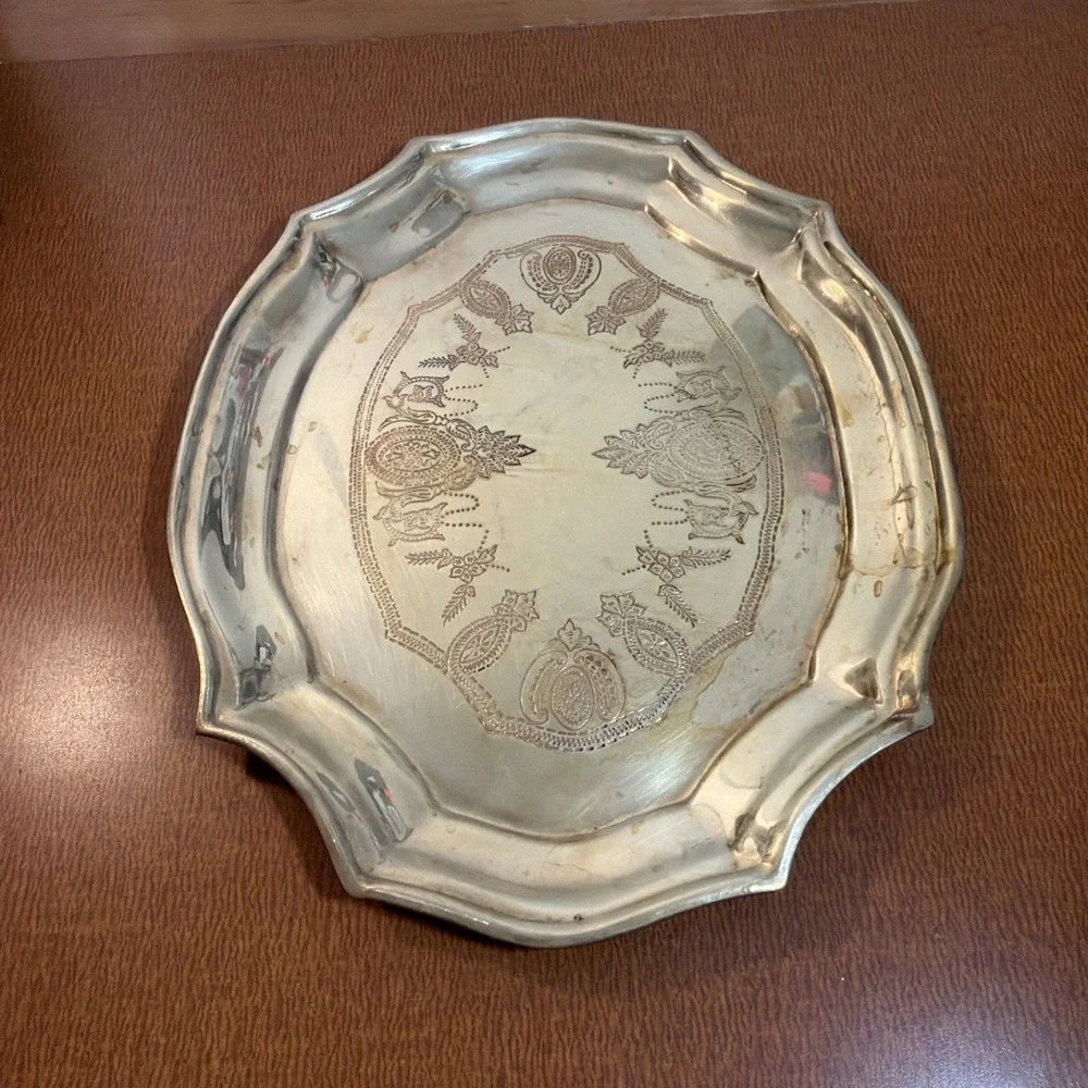 Vtg Brass Tray Embossed Design 12